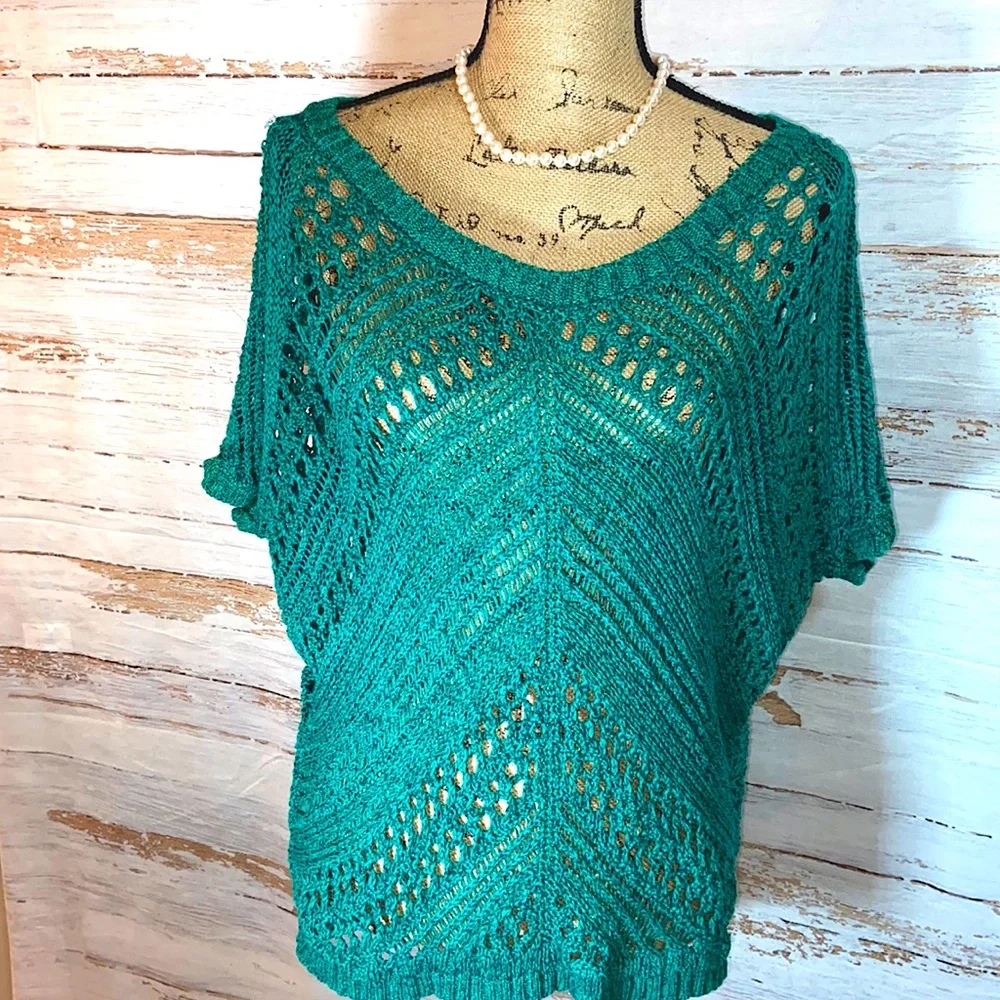 Express Emerald Chunky Open Knit Batwing Sweater XS